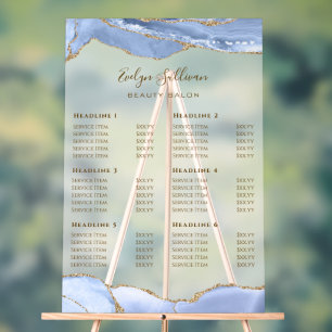 Cornflower Blue Agate Price List Acrylic Sign