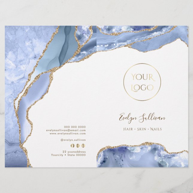 Cornflower blue agate service menu brochure (Front)