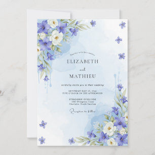 Cornflower Blue Airy Botanical Wedding Invitation