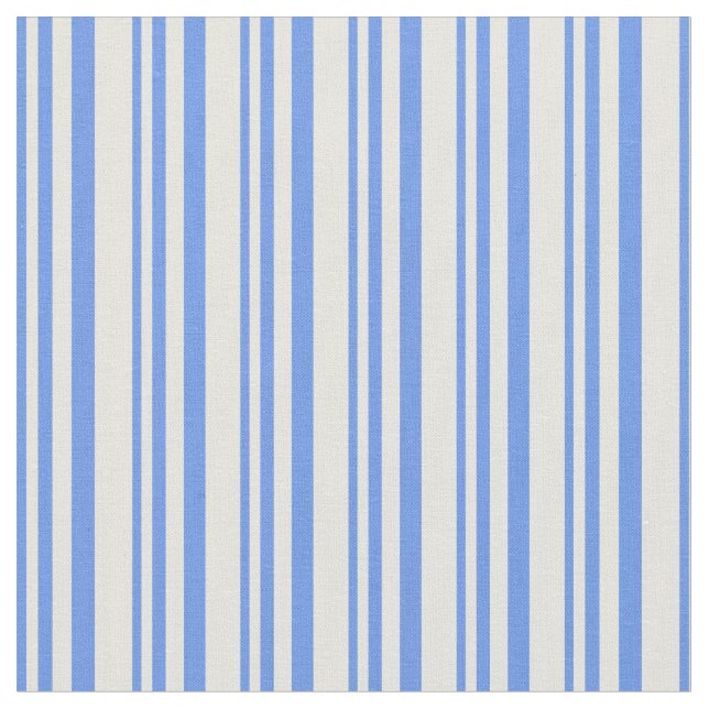 Cornflower Blue and Beige Lines/Stripes Pattern Fabric (Close Up)