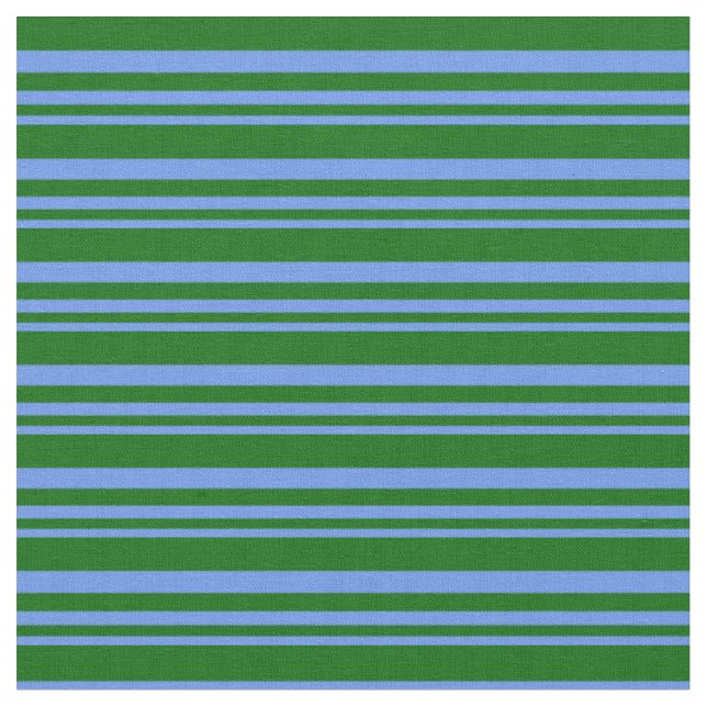 Cornflower Blue and Dark Green Lines Fabric (Close Up)