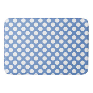 Cornflower Blue and Large white Polka Dot Pattern Bath Mat