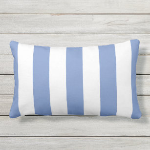 Cornflower Blue and White Awning Stripes Lumbar Cushion