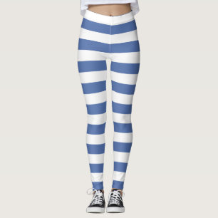Cornflower blue and white colour horizontal stripe leggings