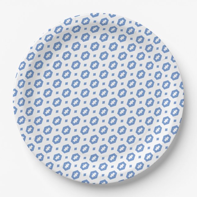 Cornflower Blue and White: Geometriana Paper Plate (Front)