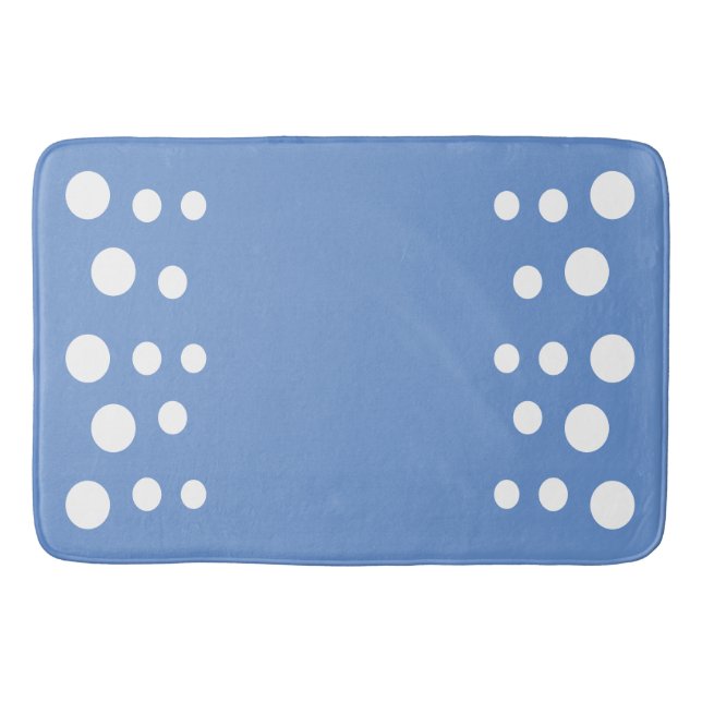 Cornflower Blue and white Modern Bubbles Dots Bath Mat (Front)
