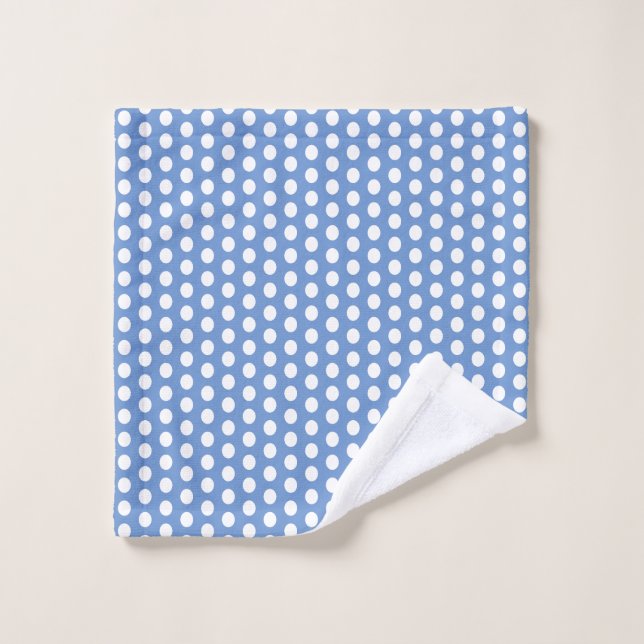 Cornflower Blue and white Modern Bubbles Dots Bath Towel Set (Wash Cloth)