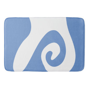 Cornflower Blue and White Swirl Wave Bath Mat