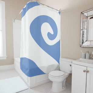 Cornflower Blue and White Swirl Wave Shower Curtain