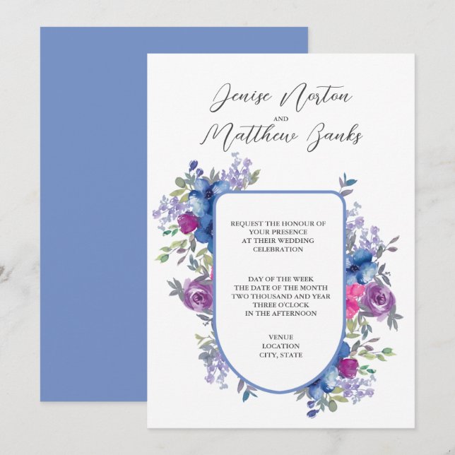 Cornflower Blue and White Wedding Invitation (Front/Back)