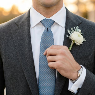 Cornflower Blue Antique Ivory Micro Foulard Tie