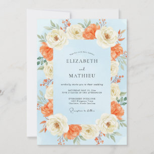 Cornflower Blue Apricot Painted Wedding Invitation
