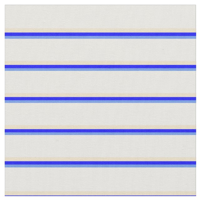 Cornflower Blue, Blue, Tan & White Coloured Lines Fabric (Close Up)