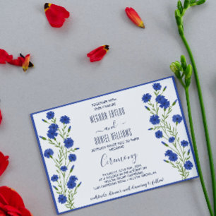 Cornflower Blue Botanical Wedding Invitation