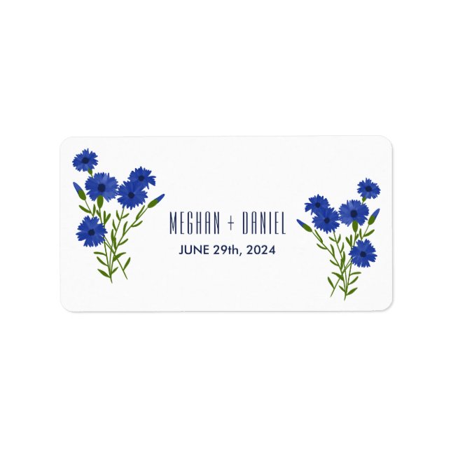 Cornflower Blue Botanical Wedding  Label (Front)