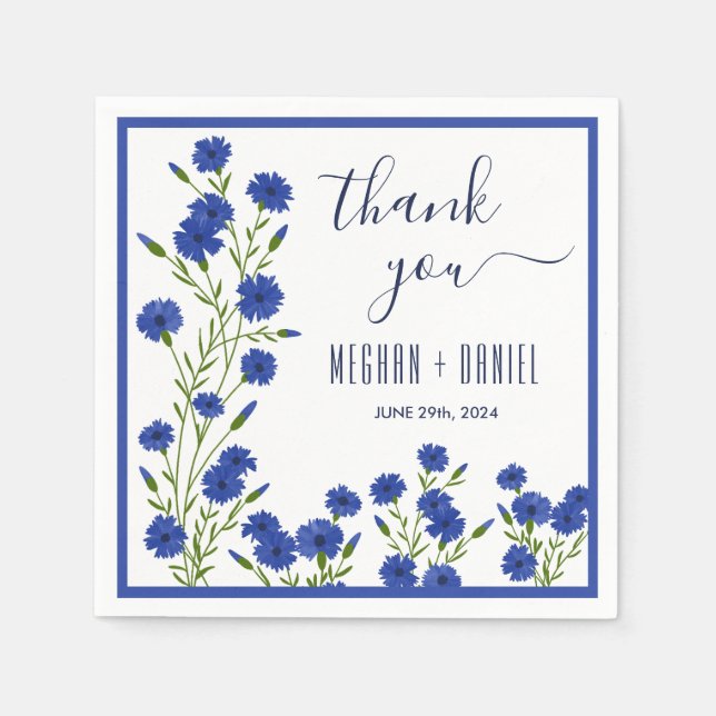 Cornflower Blue Botanical Wedding  Napkin (Front)