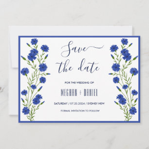 Cornflower Blue Botanical Wedding Save Date Invitation