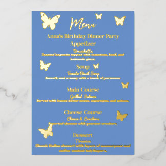 Cornflower Blue Butterfly-Themed Birthday Menu