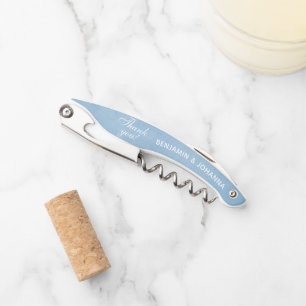 Cornflower Blue Custom Wedding Thank You Favours Corkscrew