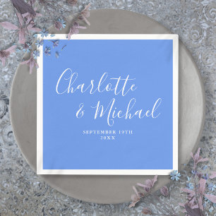 Cornflower Blue Elegant Modern Script Wedding Napkin