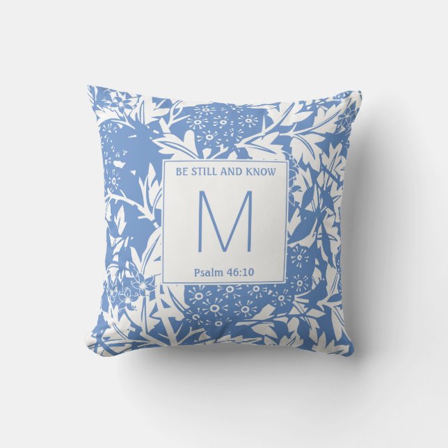 Cornflower Blue Floral Monogram Cushion (Front)