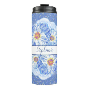 Cornflower Blue Floral Personalised Thermal Tumbler