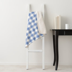 Cornflower Blue Gingham Check Pattern Sherpa Blanket