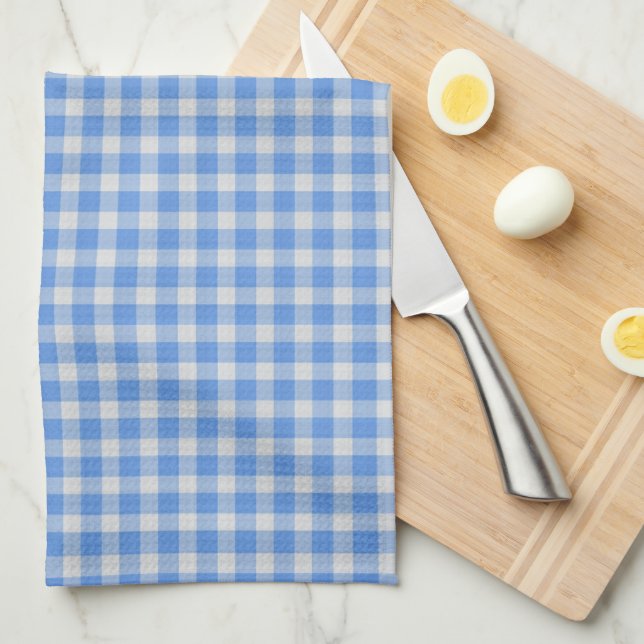 Cornflower Blue Gingham Check Pattern  Tea Towel (Quarter Fold)