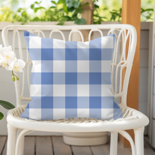 Cornflower Blue Gingham Check Plaid Pattern Cushion