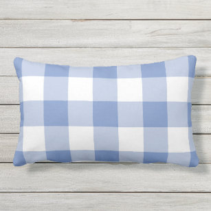 Cornflower Blue Gingham Check Plaid Pattern Lumbar Cushion