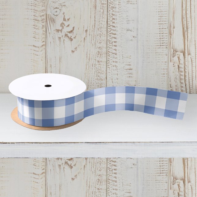 Cornflower Blue Gingham Check Plaid Pattern Satin Ribbon (Creator Uploaded)