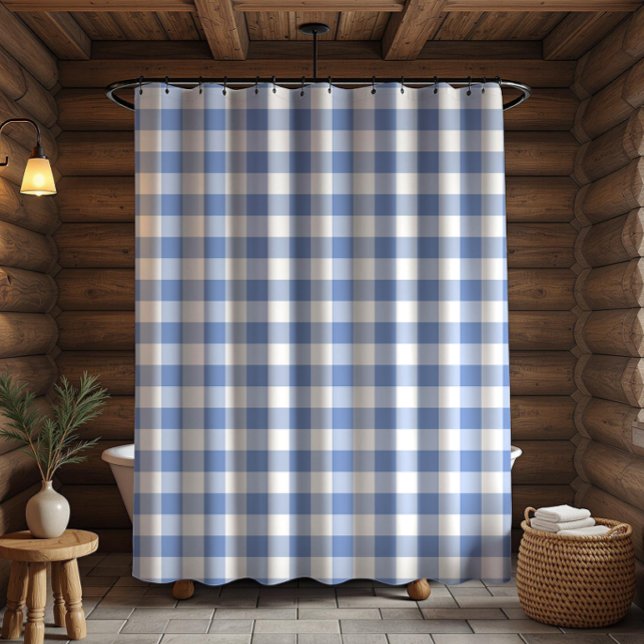 Cornflower Blue Gingham Check Plaid Pattern Shower Curtain (Creator Uploaded)