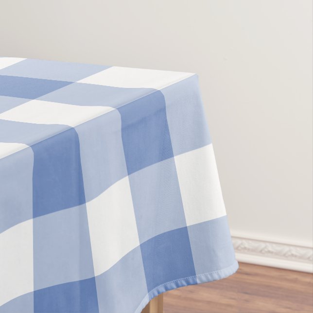 Cornflower Blue Gingham Check Plaid Pattern Tablecloth (In Situ)