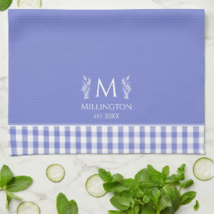 Cornflower Blue Gingham Personalised Custom Name Tea Towel