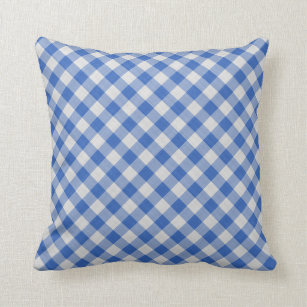 Cornflower Blue Gingham Plaid Checkered Pattern Cushion