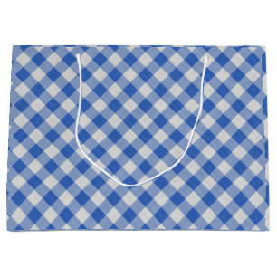 Cornflower Blue Gingham Plaid Checkered Pattern Large Gift Bag
