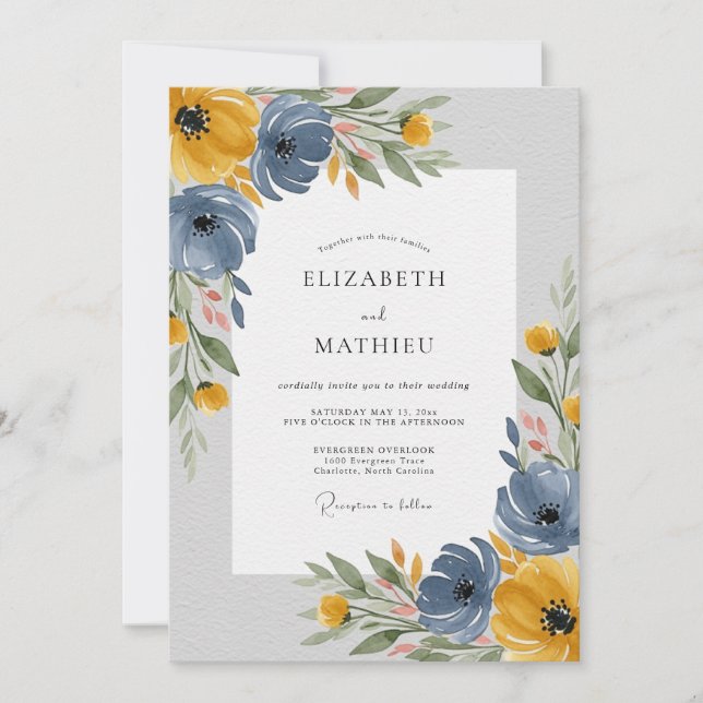 Cornflower Blue Graceful Spring Wedding Invitation (Front)