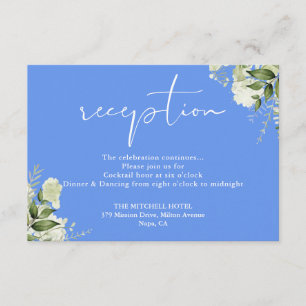 Cornflower Blue Greenery Script Wedding Reception Enclosure Card
