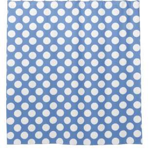 Cornflower Blue: Large white Polka Dot Pattern Shower Curtain