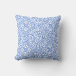 Cornflower Blue Mandala Kaleidoscope Medallion Cushion