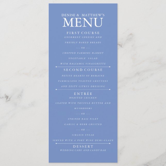 Cornflower Blue Menu (Front)