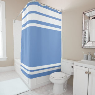 Cornflower Blue : Modern Lines in White Shower Curtain