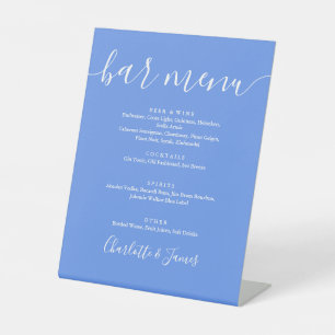 Cornflower Blue Modern Script Wedding Bar Menu Pedestal Sign