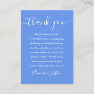 Cornflower Blue Modern Script Wedding Thank You Place Card