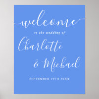 Cornflower Blue Modern Wedding Welcome Sign