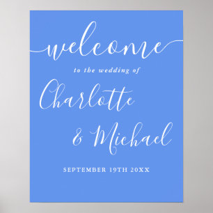 Cornflower Blue Modern Wedding Welcome Sign