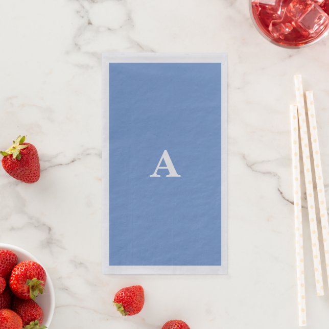 Cornflower Blue Monogram Initial White Custom Cool Napkin (Insitu)