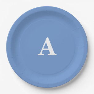 Cornflower Blue Monogram Initial White Custom Cool Paper Plate