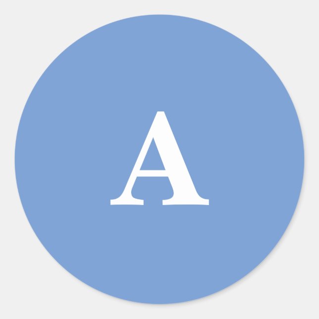 Cornflower Blue Monogram Initial White Custom Cute Classic Round Sticker (Front)