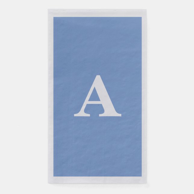 Cornflower Blue Monogram Initial White Custom Name Napkin (Front)